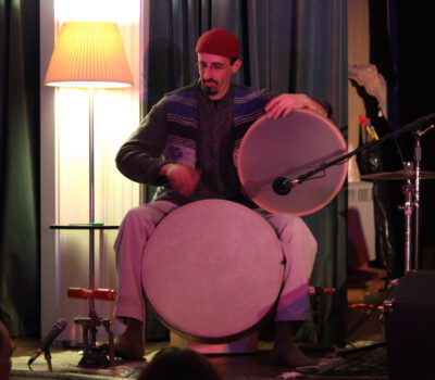 Gabe Halberg playing double frame drums in Nashua NH 11/12/11
